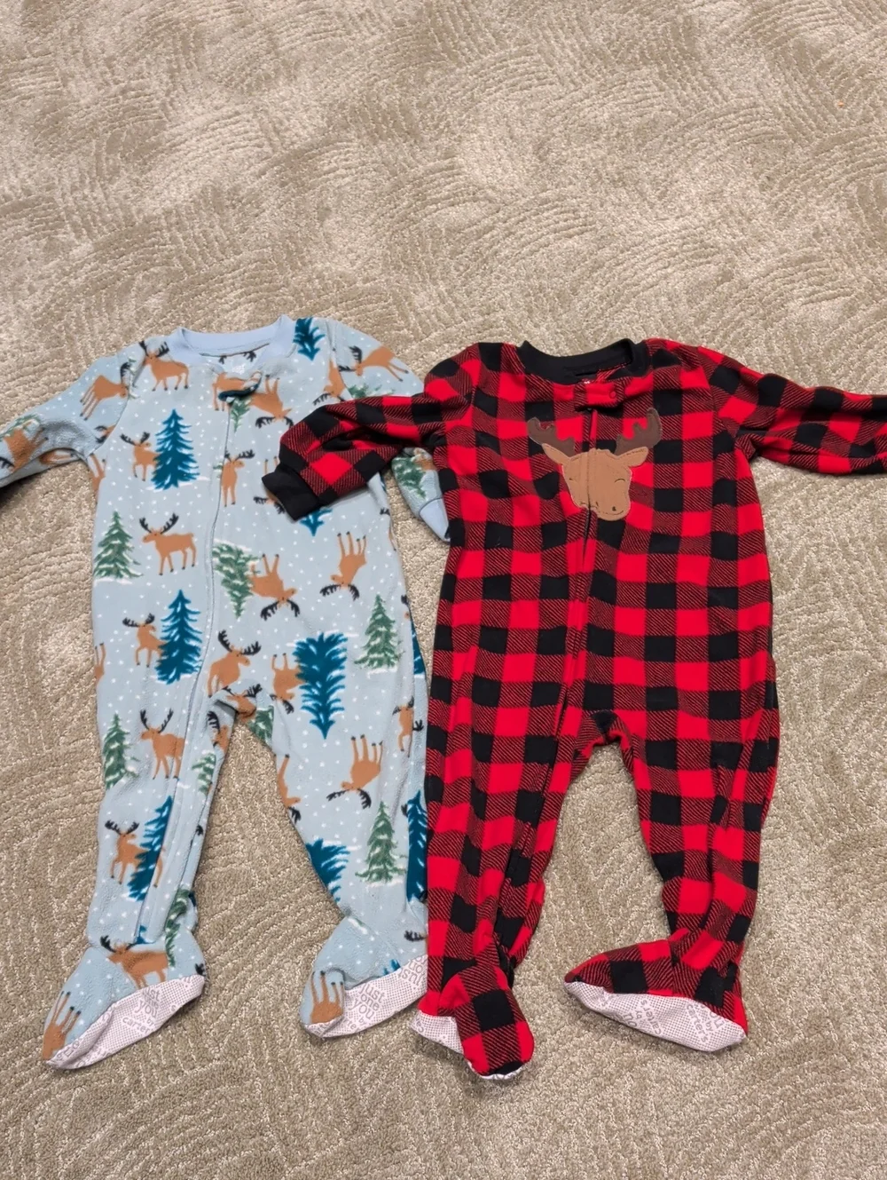 Carter's Red and Black Buffalo Plaid Moose Footed One-Piece